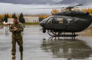 Alaska Army National Guardsman Col. Robert Kurtz steps off a UH-72 Lakota helicopter at the Bryant Army Airfield on Joint Base Elmendorf-Richardson. (U.S. Army National Guard photo by Sgt. Seth LaCount)
