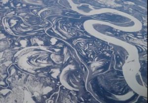 The frozen Yukon River seen from a commercial flight in mid-April 2018. Photo by Ned Rozell