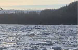 Toppled tripod. Image-Courtesy of the Nenana Ice Classic