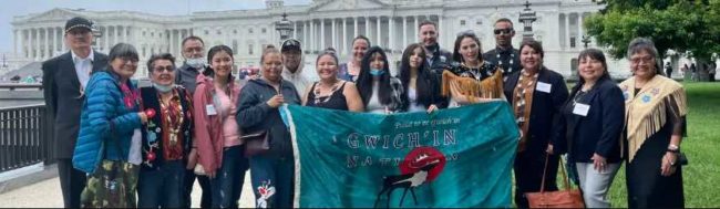 Gwich'in Arctic defenders pose outside the U.S. Capitol on May 20, 2022 in Washington, D.C., where the Indigenous activists met with members of Congress and the Biden administration. (Photo: Sierra Club/Twitter)