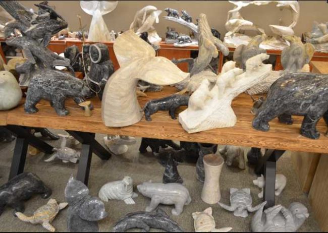 A sampling of fraudulent stone carvings seized from a defendant’s gallery. Photo-USFWS