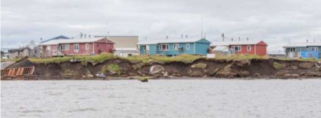 Storm-driven erosion on the Ninglik River that was creeping towards Newtok has caused the southwest Alaska community to relocate nine miles downriver to Mertarvik. Credit: ANTHC