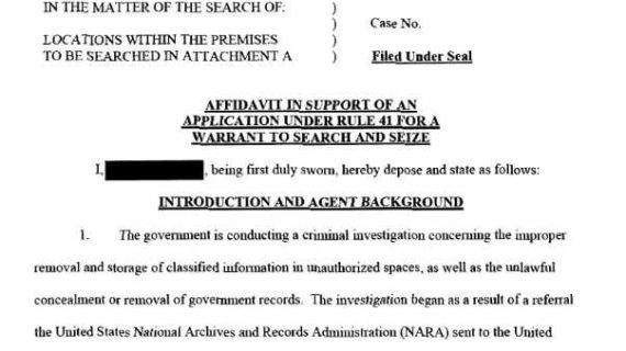 DOJ Releases 38-Page Redacted Affidavit Related to Search of Trump’s Mar-A-Lago
