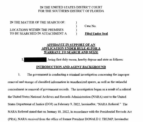 DOJ Releases 38-Page Redacted Affidavit Related to Search of Trump’s Mar-A-Lago