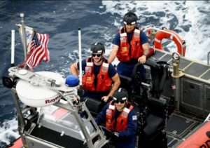 Coast Guard Cutter Active (WMEC 618) crewmembers conduct operations aboard the cutter’s 26-foot Small Boat while patrolling the Eastern Pacific Ocean. U.S. Coast Guard photo by Chief Petty Officer Shane Sexton.