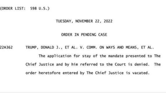 US Supreme Court Denies Trump’s Bid to Keep Tax Returns From House Committee