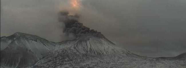 Low-level ash emissions from Semisopochnoi's North Cerberus crater, which has been named Mount Young in his honor. Image-AVO