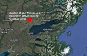 Google Map showing Stuy Mines LLC's exploration near Kaskanak Creek.