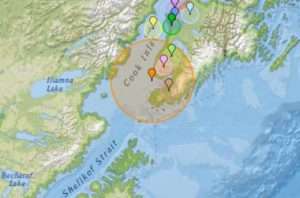 Location of Sunday quake at the mouth of Kachemak Bay. Image-Earthquake Track.