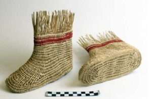 Photo: Grass socks woven by June Pardue, AM727.
