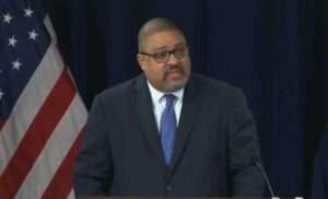 Manhattan District Attorney Alvin Bragg at press conference. Image-USA Today video screengrab