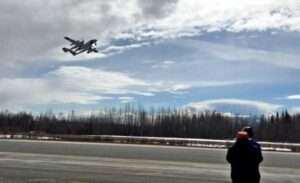 ACUASI Seahunter aircraft flies out of Nenana municipal airport. Image-Rod Boyce