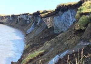 Ice-rich permafrost bluffs on the bank of the Canning River, Alaska. Image-Josh Koch