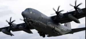 An Alaska Air National Guard HC-130J Combat King II operated by aircrew from the 211th Rescue Squadron, 176th Wing, surveys Malemute Drop Zone during aerial training at Joint Base Elmendorf-Richardson. (U.S. Air Force photo by Alejandro Peña)