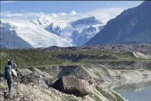 The gravel moraine of Kennicott Glacier. Photo-Ned Rozell