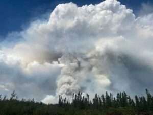  Advances by the Lost Horse Creek Fire (#296) led to evacuations and area closures. Photo by the Alaska Green Incident Management Team.   