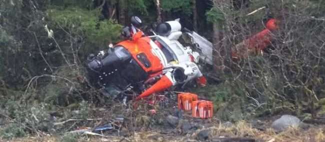 The wreckage of the downed Coast Guard Jayhawk following its crash late Monday night. (U.S. Coast Guard courtesy photo)