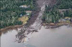 Destruction in the Zimovia Slide area. Image-State of Alaska