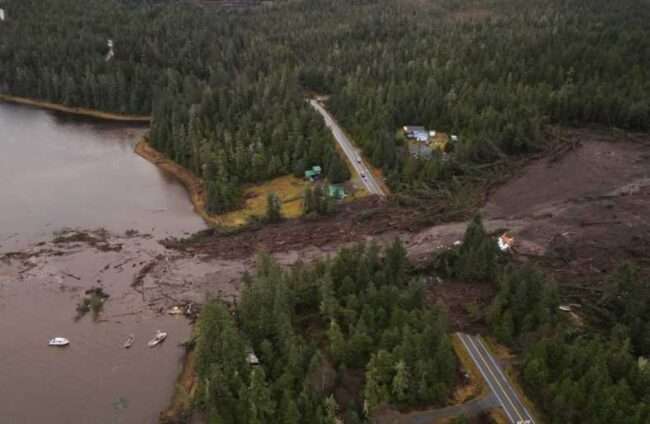 Wrangell Slide over Zimovia Hwy looking North. Photo courtesy of Caleb Purviance