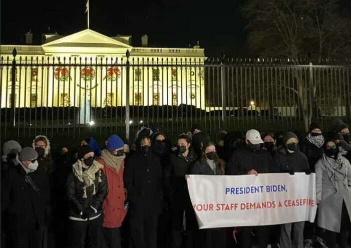 Biden Staffers Demand Cease-Fire at ‘Historic’ White House Vigil