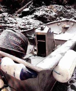 Meganack's seine skiff as found on the island in Port Graham Bay. Image-AST