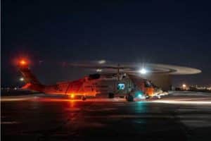 A Coast Guard Air Station Kodiak aircrew prepares to take off to conduct a night flight from the forward operating location in Kotzebue, Alaska, Oct. 28, 2018. U. S. Coast Guard photo by Petty Officer 1st Class Bradley Pigage.