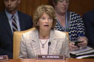 Senator Murkowski questioning Ambassador Lighthizer during a Commerce, Justice, and Science Appropriations Subcommittee hearing. Image-Office of Senator Murkowski