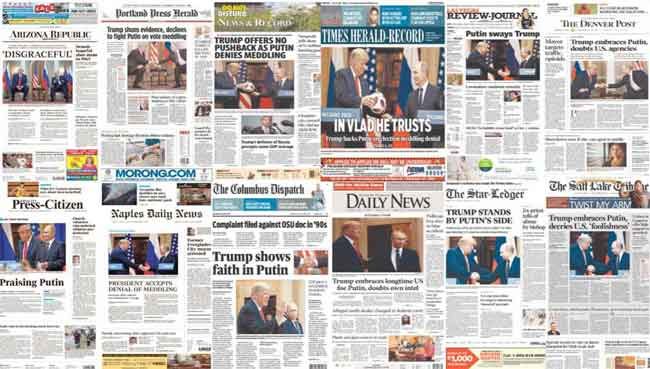 Newspapers across the nation respond to Trump's Helsinki performance. Image-DNC