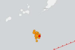 Locatiom of quakes south of Alutians. Image-USGS