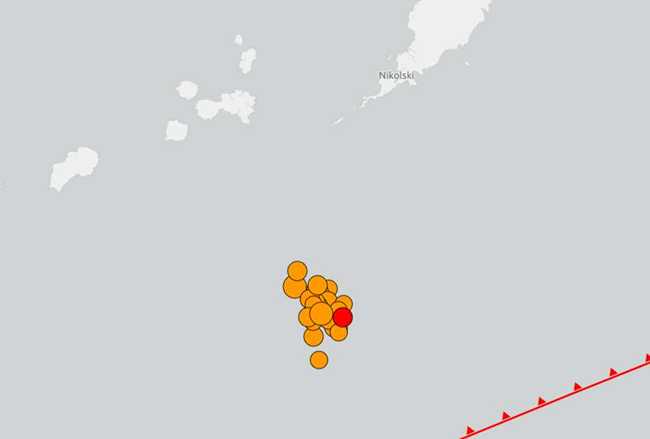 Locatiom of quakes south of Alutians. Image-USGS