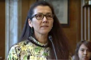 Mary Peltola, Executive Director of the Kuskokwim Inter-Tribal Fish Commission testifies during the Senate Committee on Indian Affairs hearing. Image-Office of Senator Murkowski