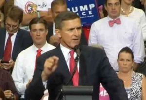 Michael Flynn speaking at an August 2016 Trump/Pence rally in Florida.Image-Youtube