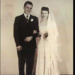 Former Governor Walter Hickel and his new wife Ermalee in a 1945 wedding photo. Image-governorwallyhickel.org