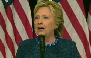 Presidential Candidate Hillary Clinton at press conference concerning new email revelation. Image-Web video grab