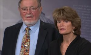 Don Young and Lisa Murkowski at a press conference discussing Alaska' oil production and ANWR. Image-Screenshot Senate Energy and Natural Resources Committee video