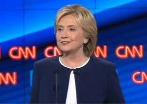 Presidential candidate Hillary Clinton at first Democratic debate. Image-CNN screengrab