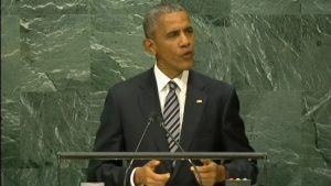 President Obama addressing the United Nations. Image-VOA