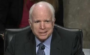 Arizona Senator John McCain speaking at a Senate Armed Services Committee confirmation hearing in June. Image-CSPAN video screengrab