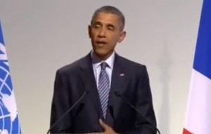 President Obama speaking at the COP21 in Paris.