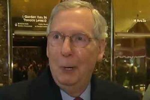 Senate Majority Leader Mitch McConnell discussing repeal of ACA with reporters at the Trump Tower. Image-CSPAN