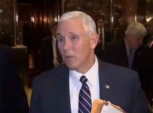 Vice President-Elect Mike Pence talking to reporters on President-Elect Trump's new hires to top posts. Image-VOA