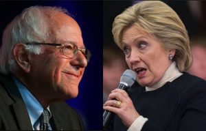 Democrat contenders for president, Bernie Sanders (l) and Hillary Clinton (r)