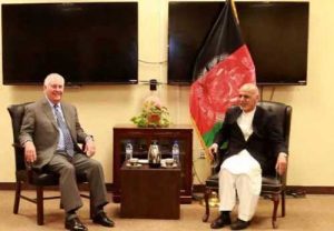 Secretary of State Tillerson and Afghan president, Ashraf Ghani at Bagram military base bunker.