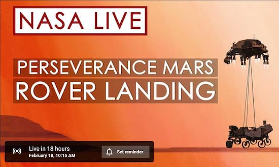 Watch the Mars Rover Landing-February 18th