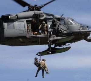 Alaska Air National Guard HH-60G Pave Hawk aviators and Guardian Angels, assigned to the 210th and 212th Rescue Squadrons, respectively, conduct a hoist rescue demonstration. (Alaska Army National Guard photo by Alejandro Peña)