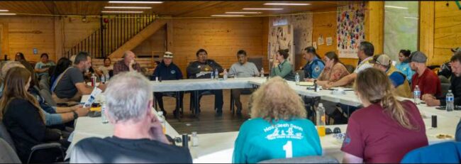 Photo courtesy of Jessica Charlie, Tanana Chiefs Conference
Representatives from several State and Federal agencies, including the Department of Law, met with the Native Village of Tetlin Tribal Council during the 2024 Tanana Chiefs Conference Partner Boat Trip