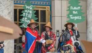 Wanda Culp at a rally in Alaska's capitol. Image-SEACC