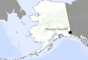 Illustration by UAF Geophysical Institute
A star on a map of Alaska marks the location of Mount Churchill.