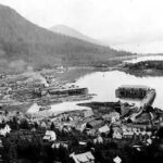 The mill can be seen situated in the middle of Wrangell.