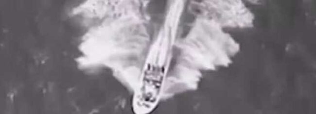 This image was posted on social media by President Donald Trump and shows a boat that was allegedly transporting cocaine off the coast of Venezuela when it was destroyed by US forces on September 2, 2025. (Photo: President Donald Trump/Truth Social)